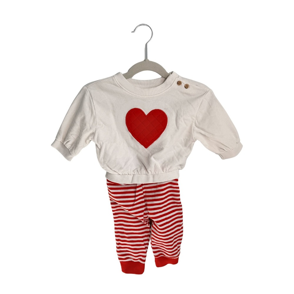 Cat & Jack Baby Heart Sweatshirt and Striped Pants Set 3M-6M Red White